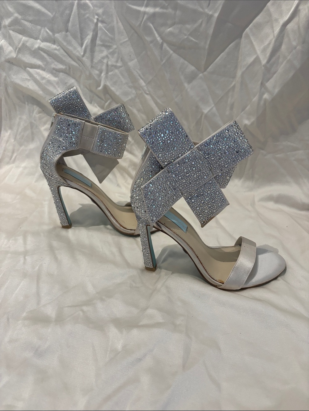 Betsey Johnson Silver Rhinestone Strappy High Heel Sandals - Picture 2 of 13